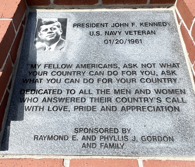 President John F. Kennedy, U.S. Navy Veteran Marker. Click for full size. President John F. Kennedy, U.S. Navy Veteran Marker image. Click for full size.