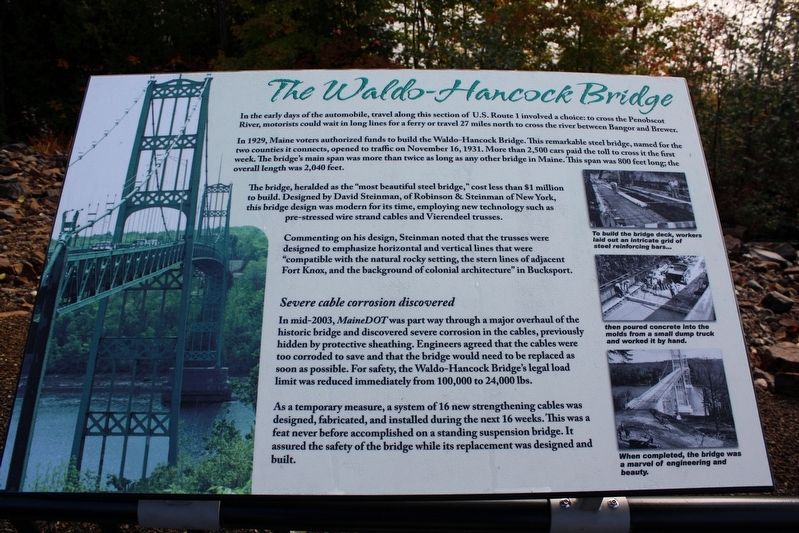 The Waldo-Hancock Bridge Marker. Click for full size. The Waldo-Hancock Bridge Marker image. Click for full size.