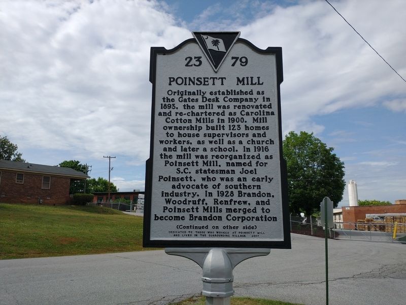 Poinsett Mill Marker (Front) image. Click for full size.