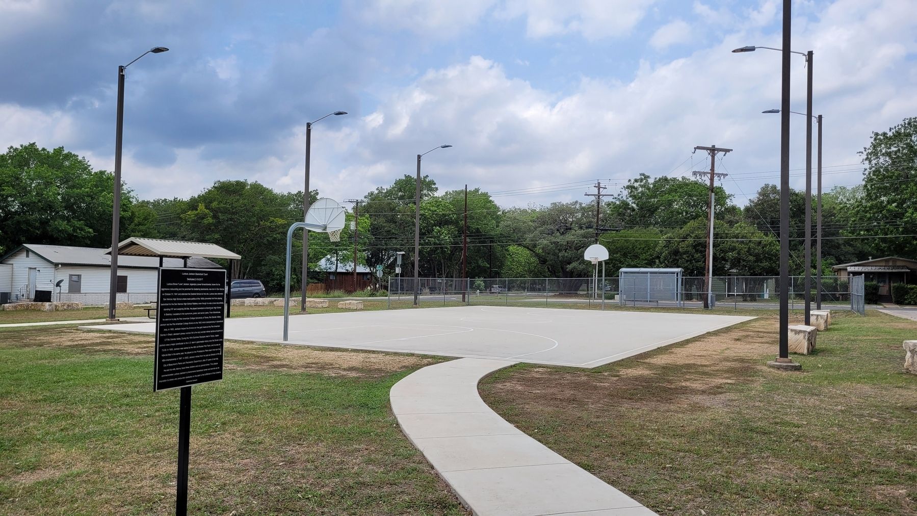 The view of the Lucious Jackson Basketball Court and Marker image. Click for full size.