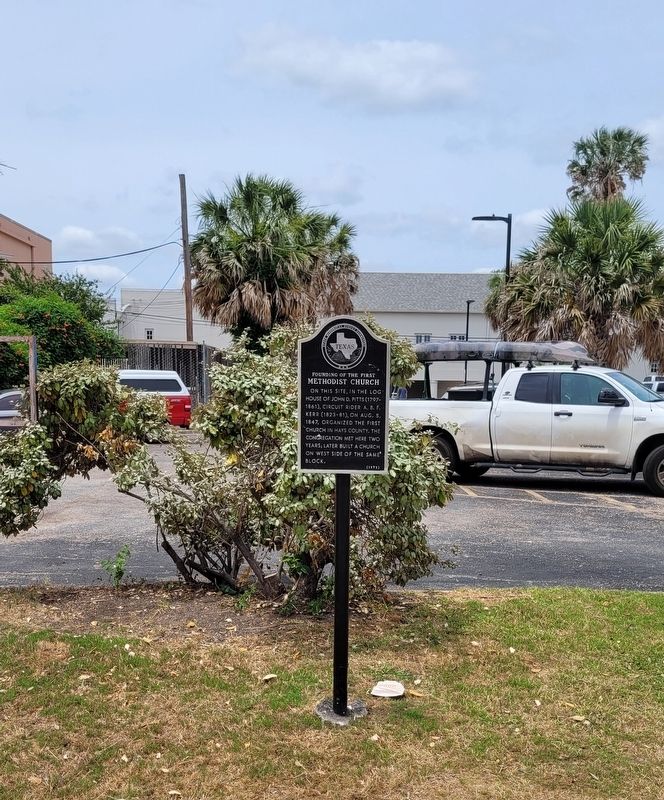 The Founding of the First Methodist Church Marker along the street image. Click for full size.