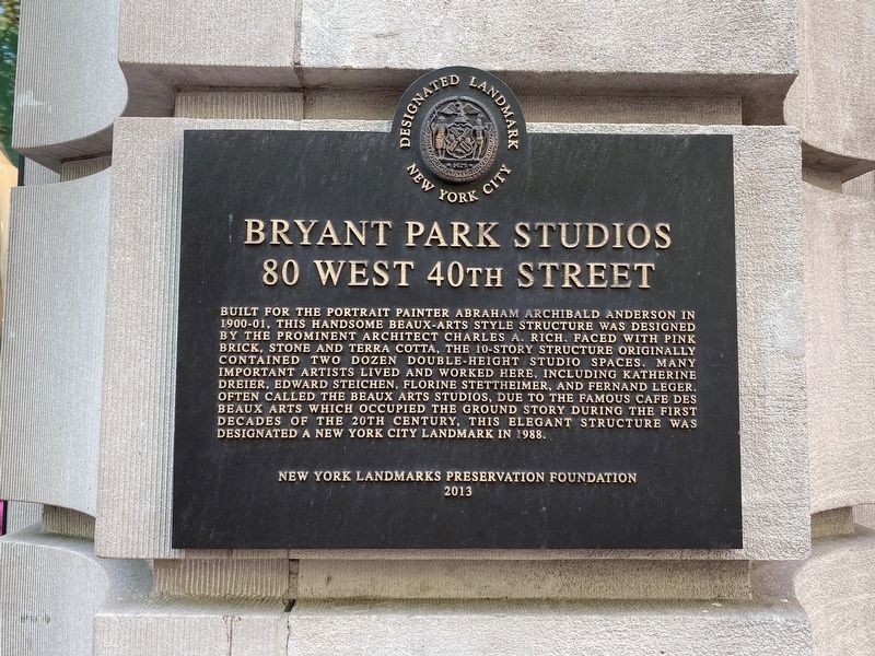 Byrant Park Studios - 80 West 40th Street Marker image. Click for full size.