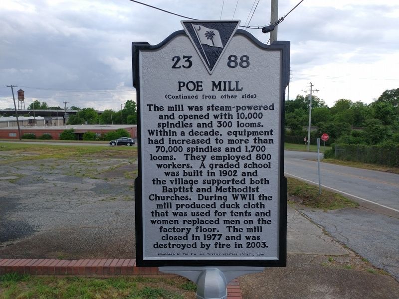 Poe Mill Marker (Back) image. Click for full size.