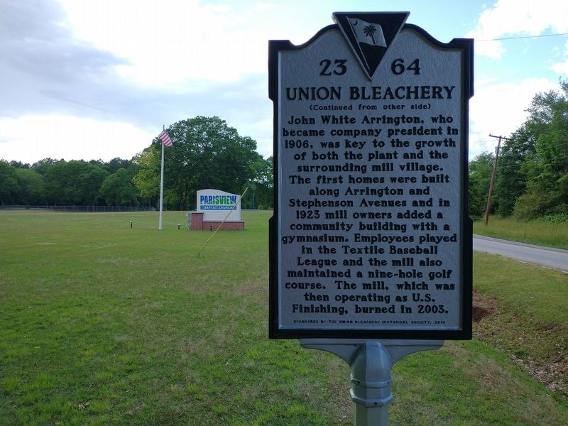 Union Bleachery Marker (Back). Click for full size. Union Bleachery Marker (Back) image. Click for full size.