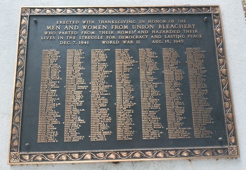 Union Bleachery WWII Memorial. Click for full size. Union Bleachery WWII Memorial image. Click for full size.