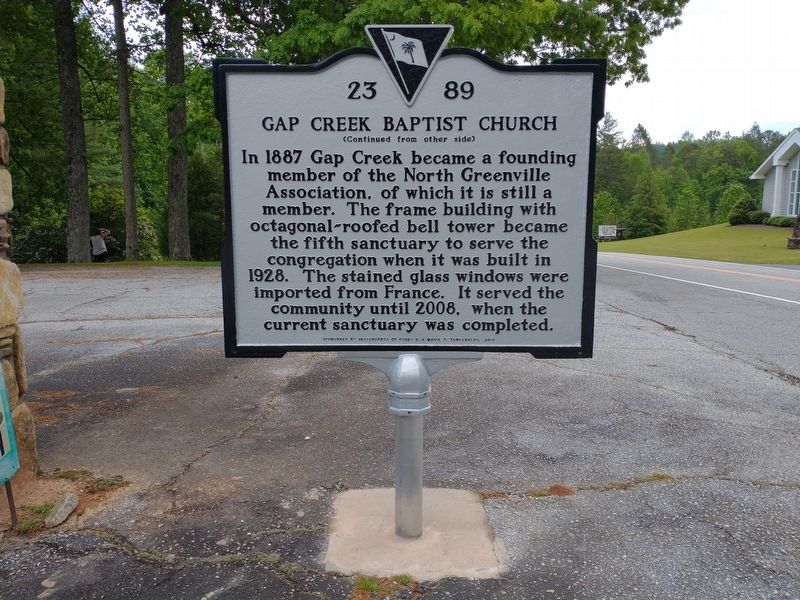 Gap Creek Baptist Church Marker (Back) image. Click for full size.