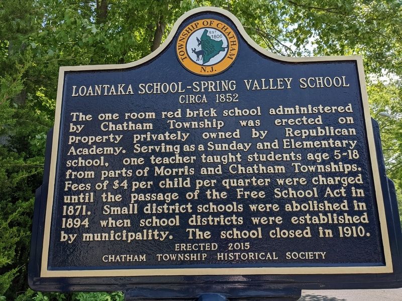 Loantaka School - Spring Valley School Marker. Click for full size. Loantaka School - Spring Valley School Marker image. Click for full size.