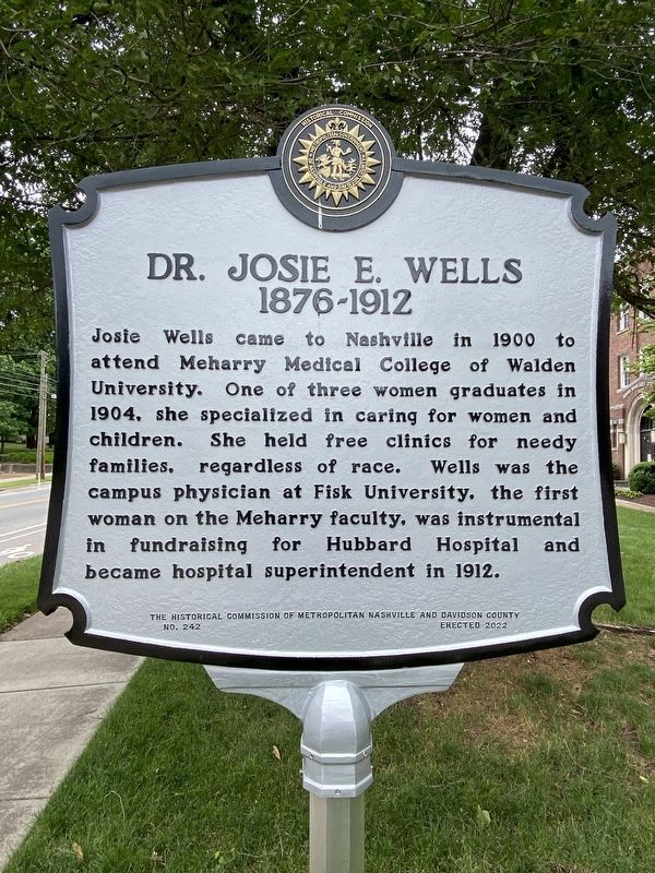 Dr. Josie E. Wells Marker. Click for full size. Dr. Josie E. Wells Marker image. Click for full size.