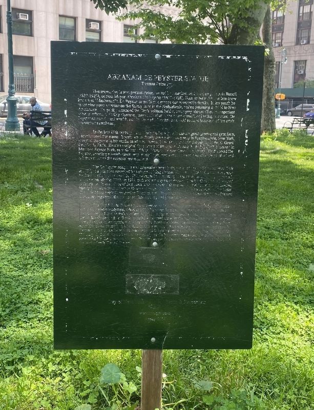 Abraham De Peyster Statue Marker - now illegible image. Click for full size.