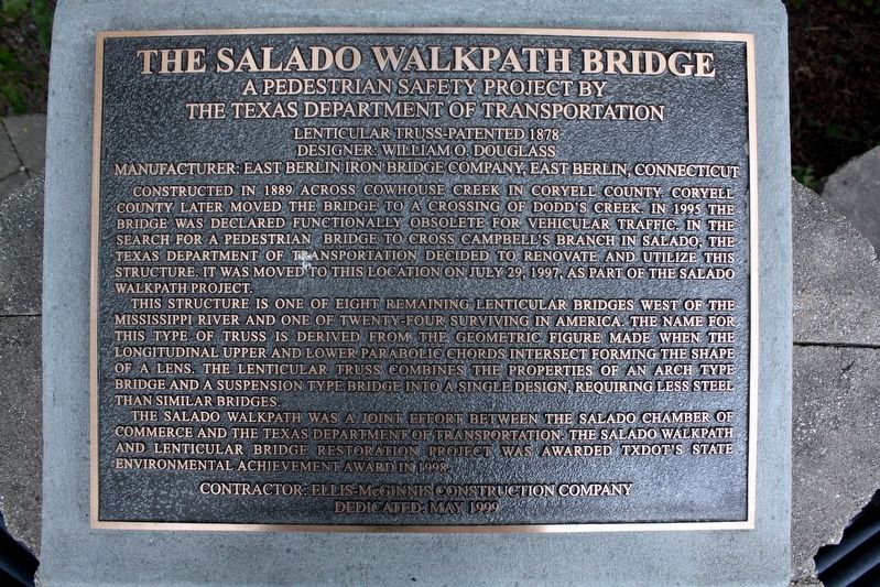 The Salado Walkpath Bridge Marker. Click for full size. The Salado Walkpath Bridge Marker image. Click for full size.