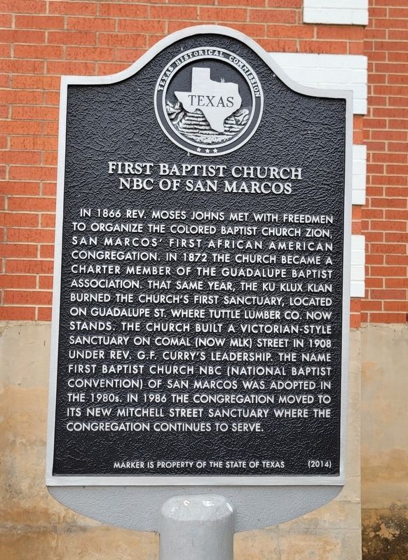 First Baptist Church NBC of San Marcos Marker. Click for full size. First Baptist Church NBC of San Marcos Marker image. Click for full size.