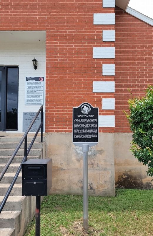First Baptist Church NBC of San Marcos Marker. Click for full size. First Baptist Church NBC of San Marcos Marker image. Click for full size.