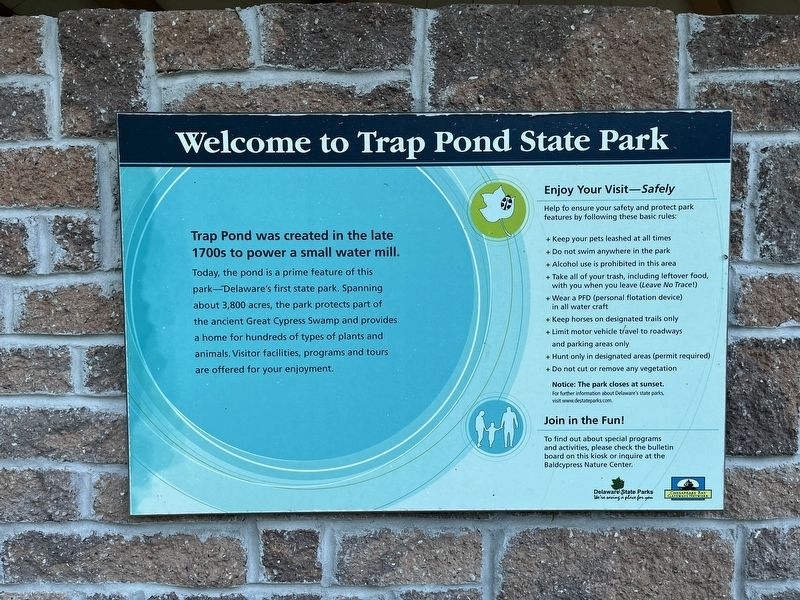 Welcome to Trap Pond State Park Marker image. Click for full size.