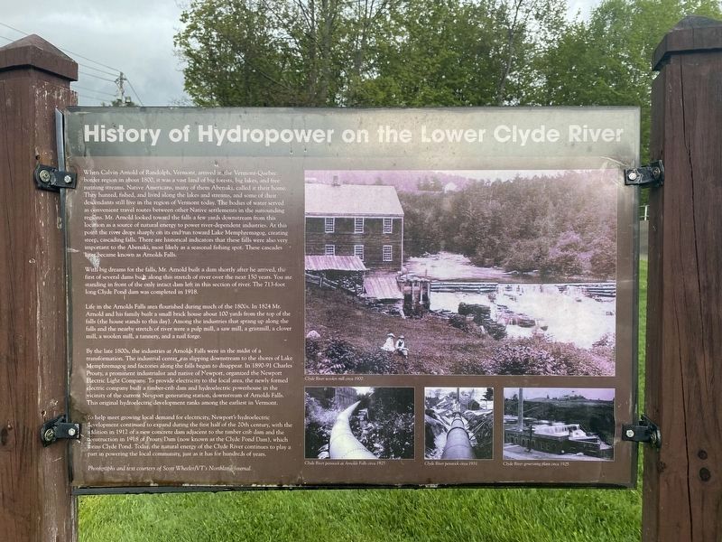 History of Hydropower on the Lower Clyde River Marker. Click for full size. History of Hydropower on the Lower Clyde River Marker image. Click for full size.