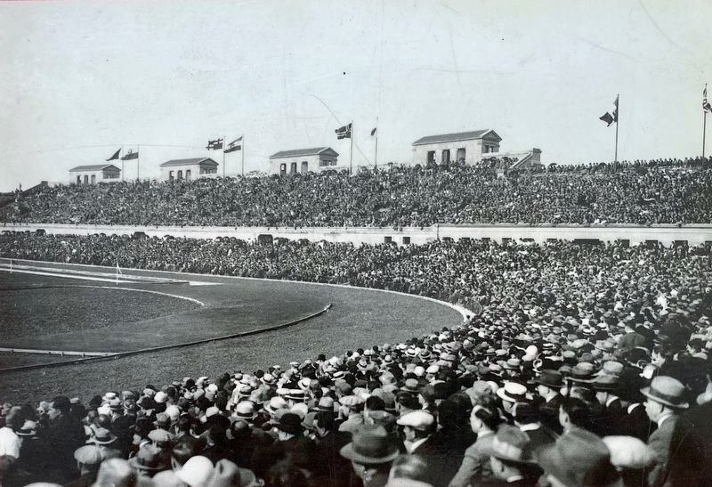 Marker inset: stadium interior with crowds. Click for full size. Marker inset: stadium interior with crowds image. Click for full size.
