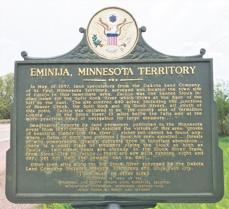 Eminija, Minnesota Territory Marker image. Click for full size.