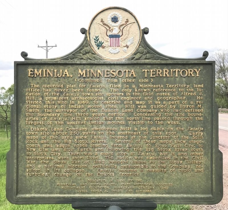 Eminija, Minnesota Territory Marker image. Click for full size.