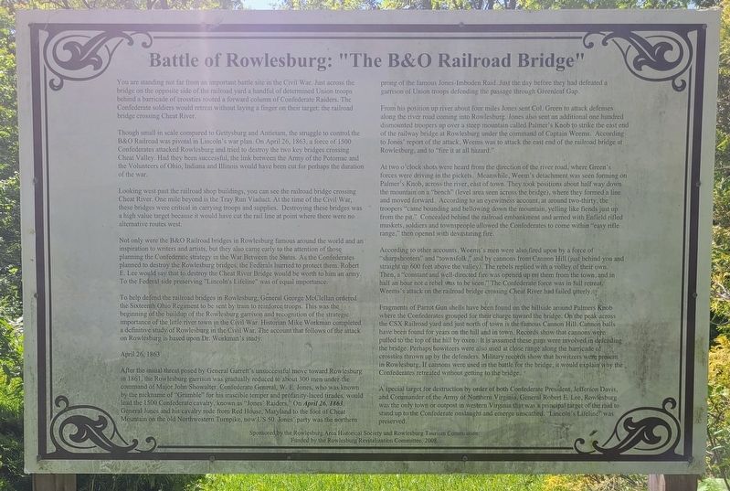 Battle of Rowlesburg: "The B&O Railroad Bridge" Marker image. Click for full size.