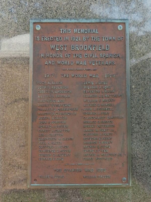 West Brookfield Civil, Spanish and World War Memorial image. Click for full size.