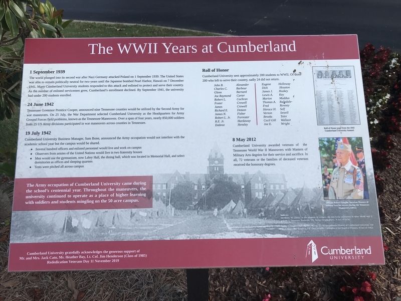 The WWII Years at Cumberland Marker image. Click for full size.