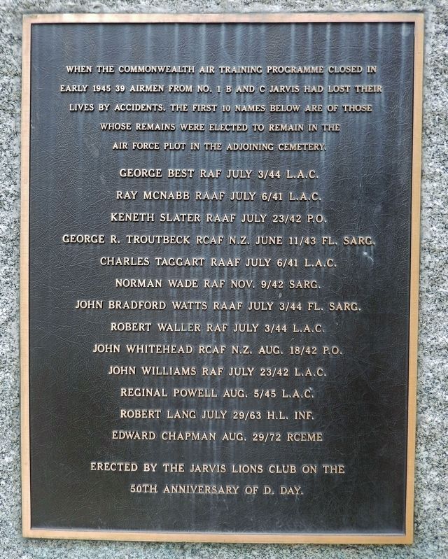 Jarvis and Walpole War Memorial<br>(<i>east tablet</i>). Click for full size. Jarvis and Walpole War Memorial<br>(<i>east tablet</i>) image. Click for full size.