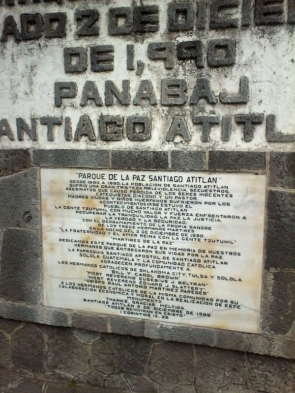 Santiago Atitlán Peace Park Marker. Click for full size. Santiago Atitlán Peace Park Marker image. Click for full size.