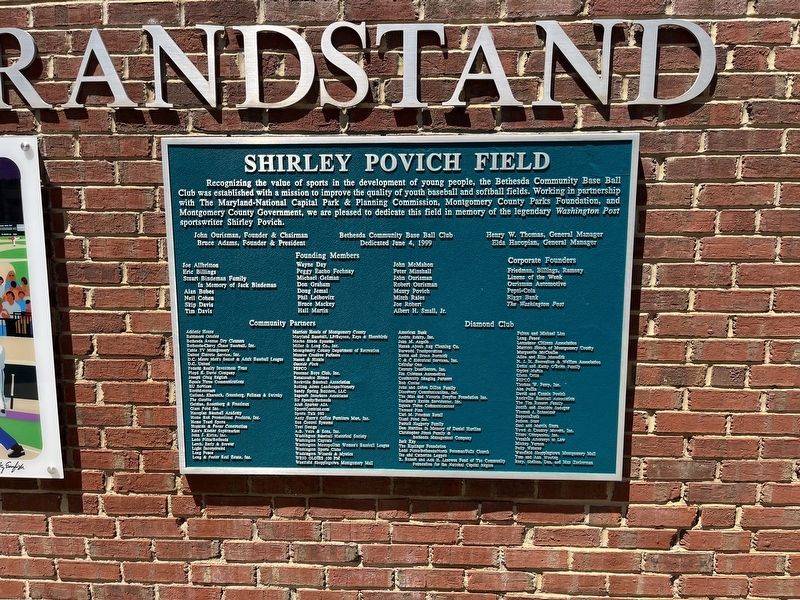 Adjacent dedication plaque for Shirley Povich Field. Click for full size. Adjacent dedication plaque for Shirley Povich Field image. Click for full size.
