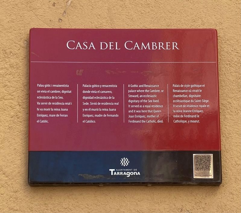 Casa del Cambrer / House of the Steward Marker image. Click for full size.