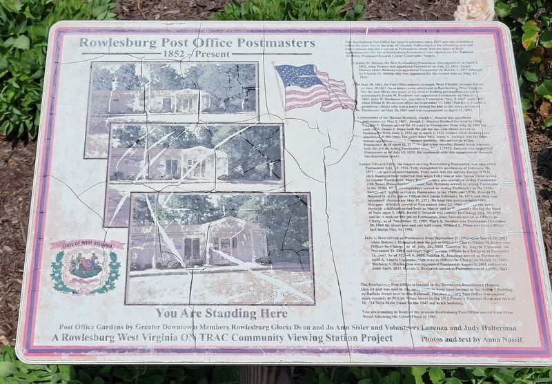 Rowlesburg Post Office Postmasters Marker image. Click for full size.