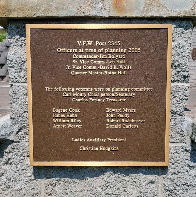 V.F.W. Post 2345 Officers at time of Planning 2005 Plaque. Click for full size. V.F.W. Post 2345 Officers at time of Planning 2005 Plaque image. Click for full size.
