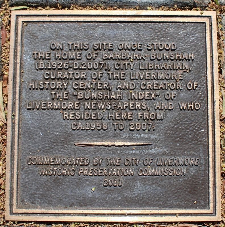 Barbara Bunshah Homesite Marker. Click for full size. Barbara Bunshah Homesite Marker image. Click for full size.