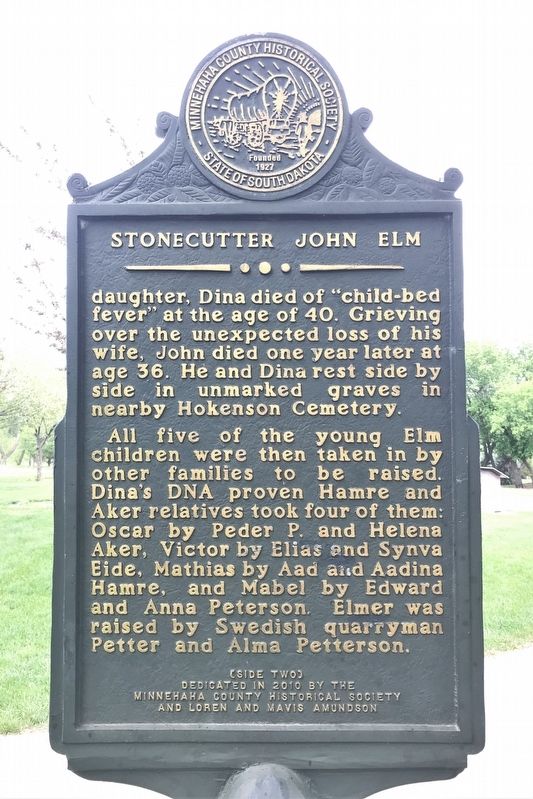 Stonecutter John Elm Marker <i>(Side two)</i> image. Click for full size.