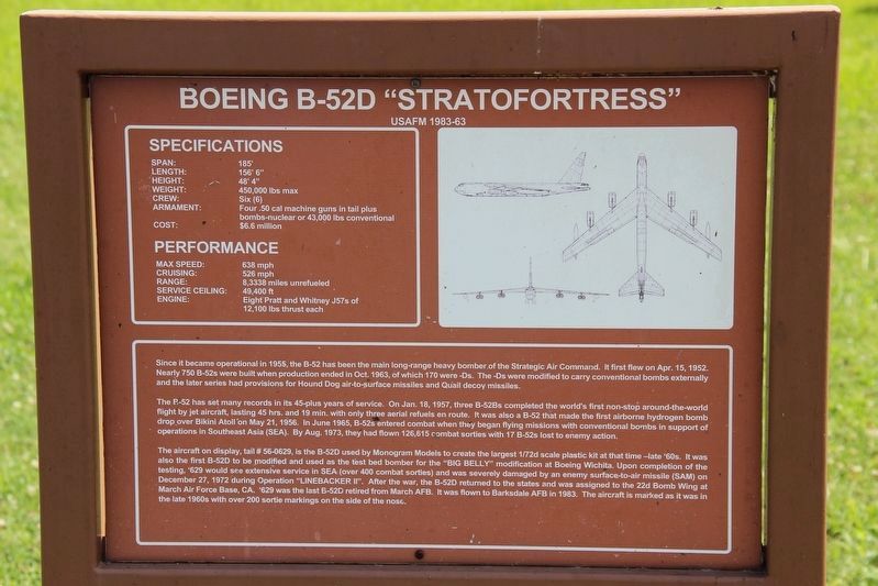 Boeing B-52D �Stratofortress� Marker image. Click for full size.