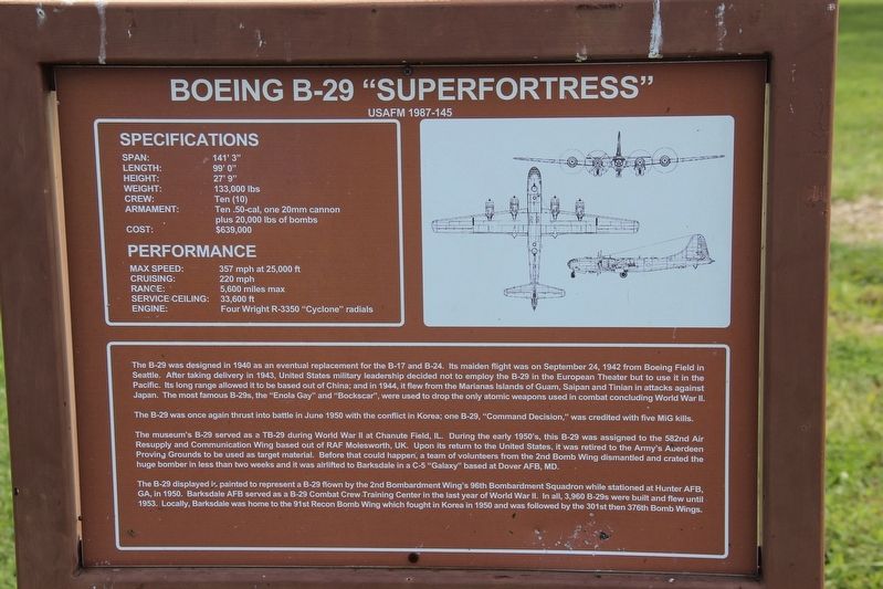 Boeing B-29 �Superfortress� Marker image. Click for full size.