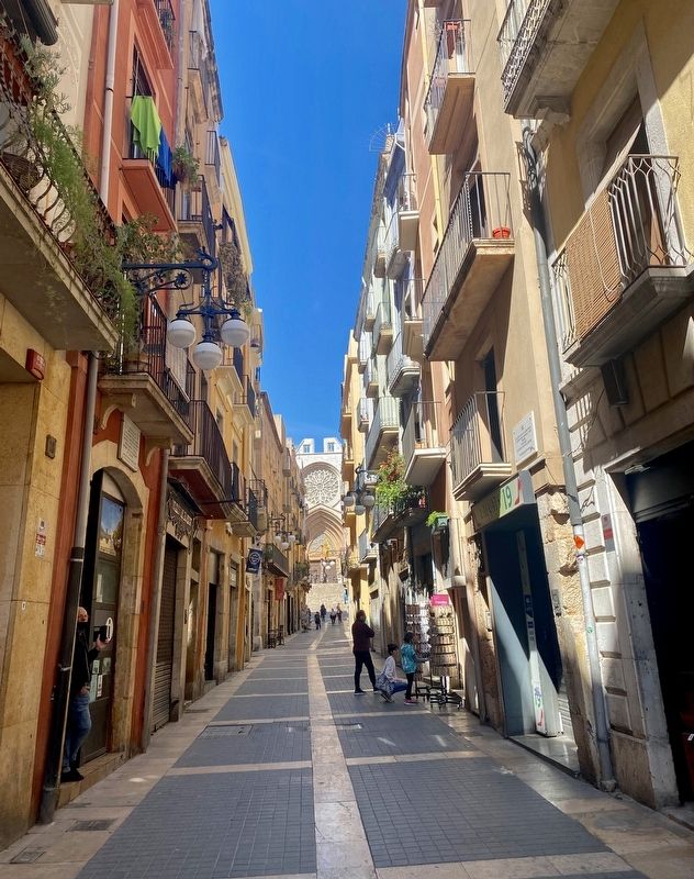 Antoni Rovira i Virgili Marker - wide view, looking north on Carrer Major. Click for full size. Antoni Rovira i Virgili Marker - wide view, looking north on Carrer Major image. Click for full size.