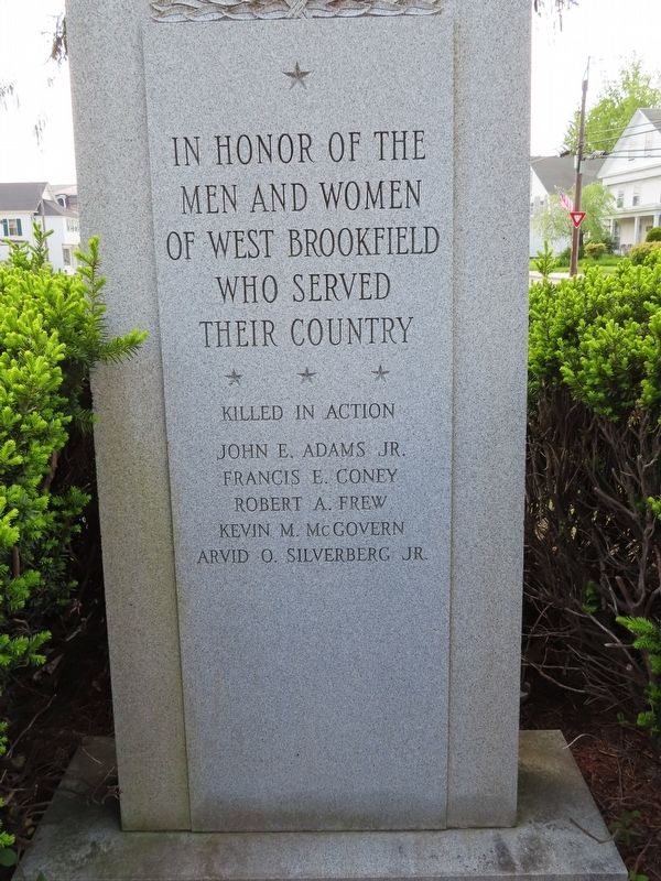 West Brookfield Veterans Memorial. Click for full size. West Brookfield Veterans Memorial image. Click for full size.