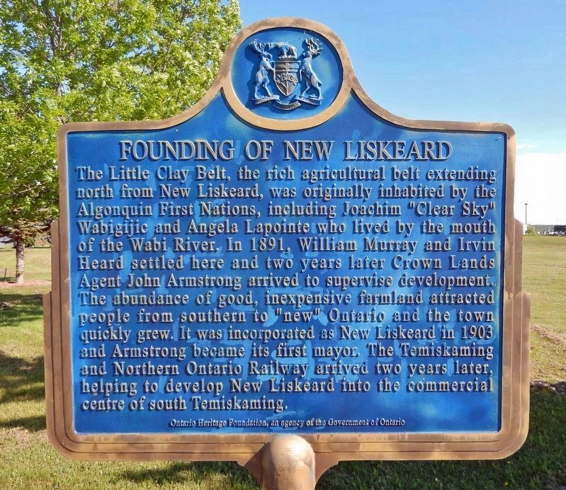 Founding of New Liskeard Marker (<i>north side  English</i>) image. Click for full size.