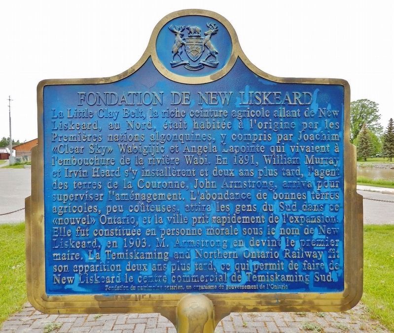 Founding of New Liskeard Marker (<i>south side &bull; Fran�ais</i>) image. Click for full size.