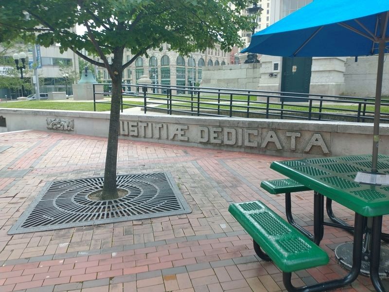 "Justitiae Dedicata" Marker. Click for full size. "Justitiae Dedicata" Marker image. Click for full size.