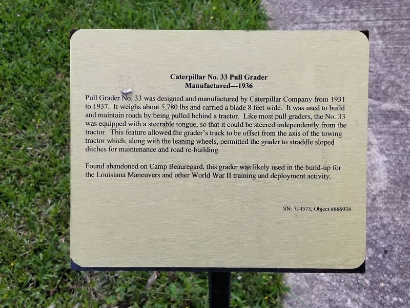 Caterpillar No. 33 Pull Grader Marker. Click for full size. Caterpillar No. 33 Pull Grader Marker image. Click for full size.
