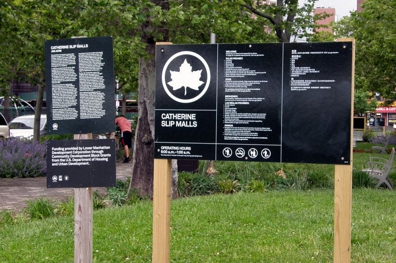 Catherine Street Mall NYC Parks markers. Click for full size. Catherine Street Mall NYC Parks markers image. Click for full size.