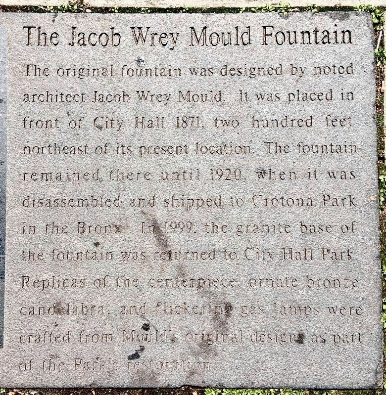 Jacob Wrey Mould Fountain Marker image. Click for full size.