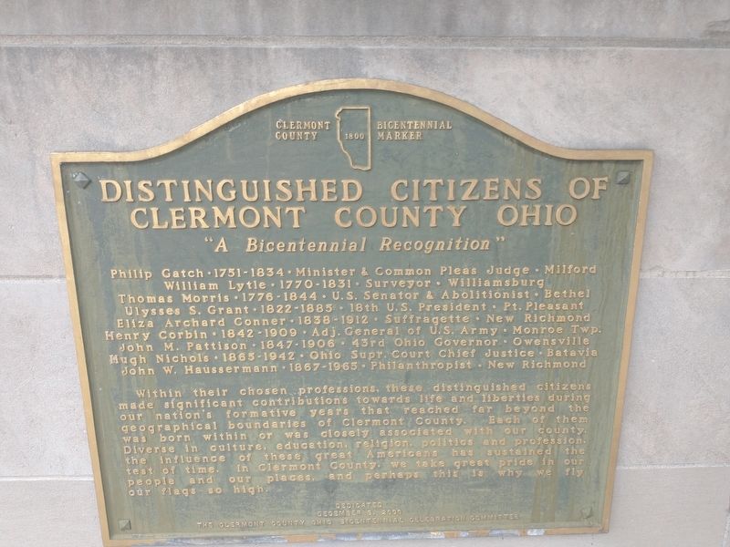 Distinguished Citizens Of Clermont County Ohio Marker image. Click for full size.