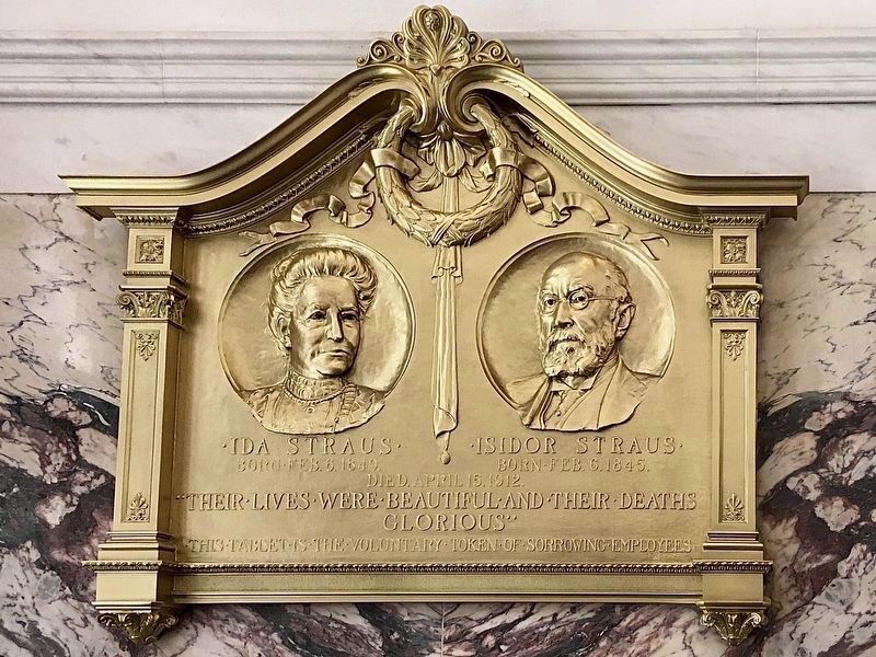The Straus Memorial plaque image. Click for full size.