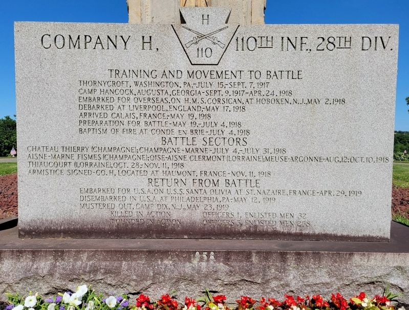 Company H. 110th Inf. 28th Div. Marker. Click for full size. Company H. 110th Inf. 28th Div. Marker image. Click for full size.