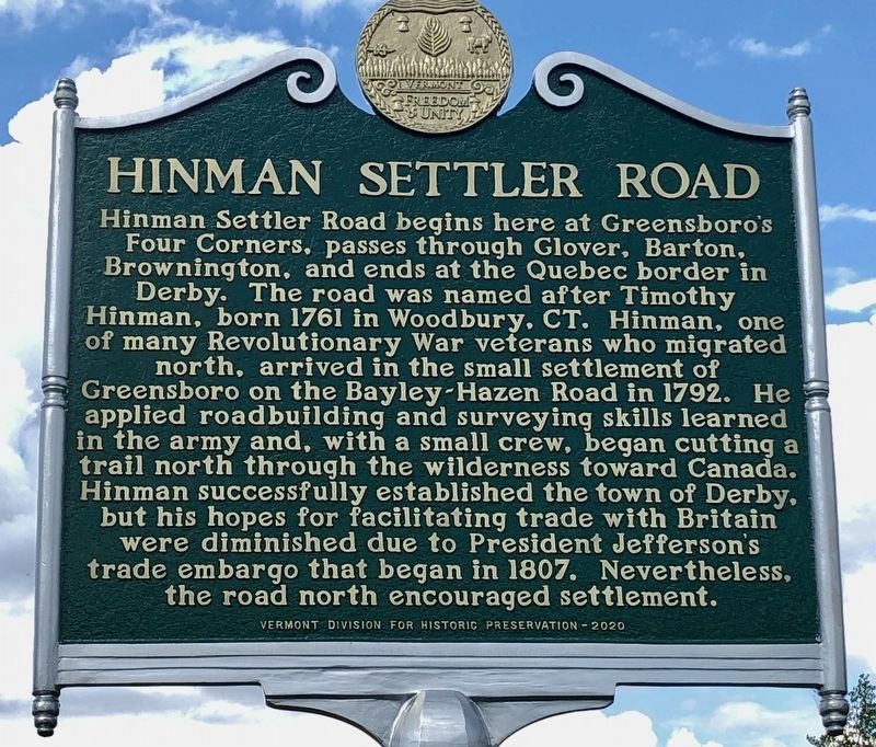 Hinman Settler Road Marker image. Click for full size.
