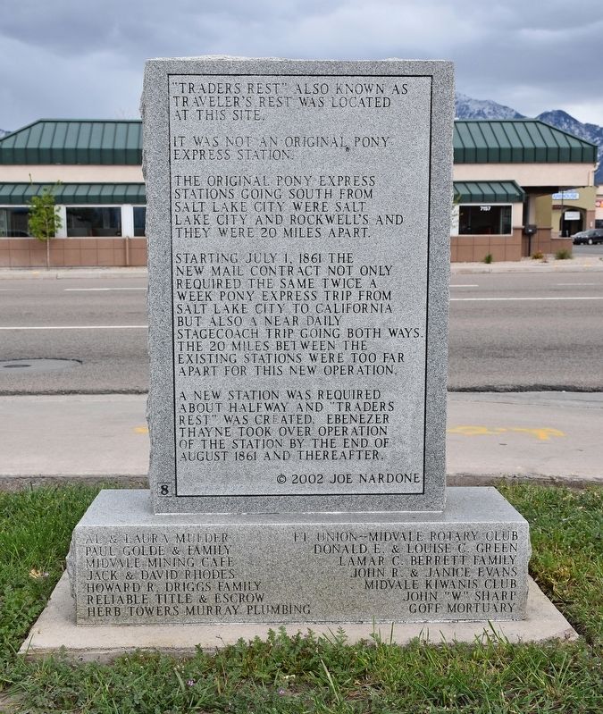 Traders Rest Marker, back side. Click for full size. Traders Rest Marker, back side image. Click for full size.