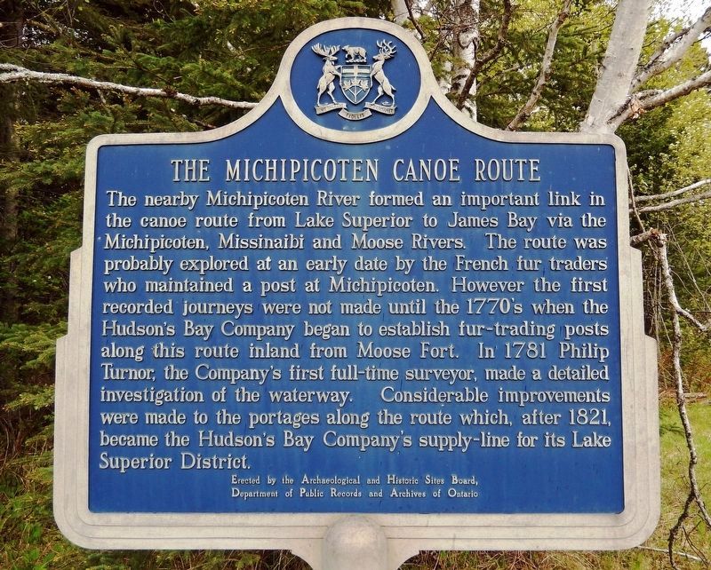 The Michipicoten Canoe Route Marker. Click for full size. The Michipicoten Canoe Route Marker image. Click for full size.