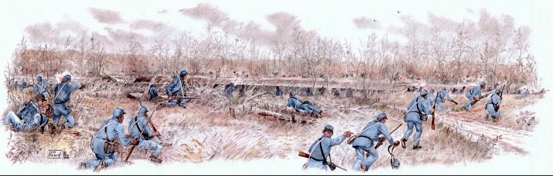 "Storm of Lead," original painting by Tom Beard.. Click for more information. "Storm of Lead," original painting by Tom Beard. image. Click for more information.