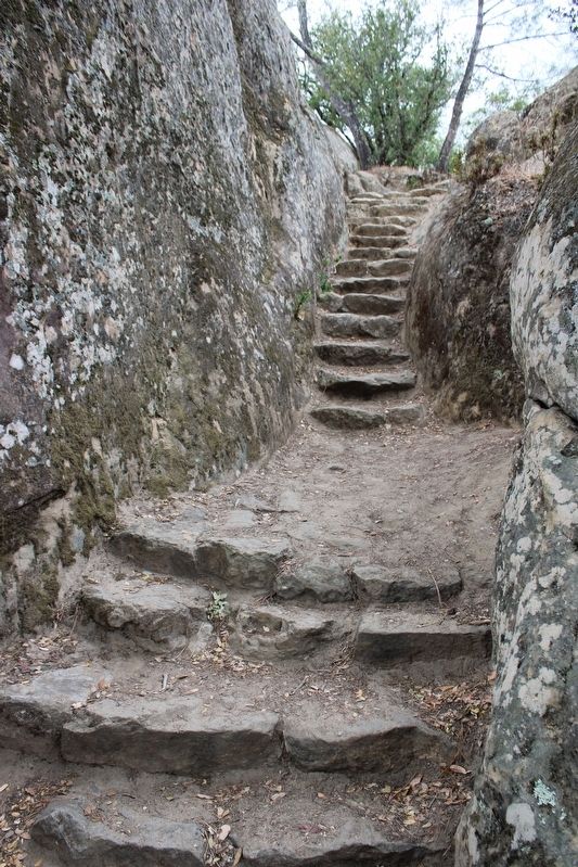 Steps leading up to the marker built by the CCC with quarried stone image. Click for full size.
